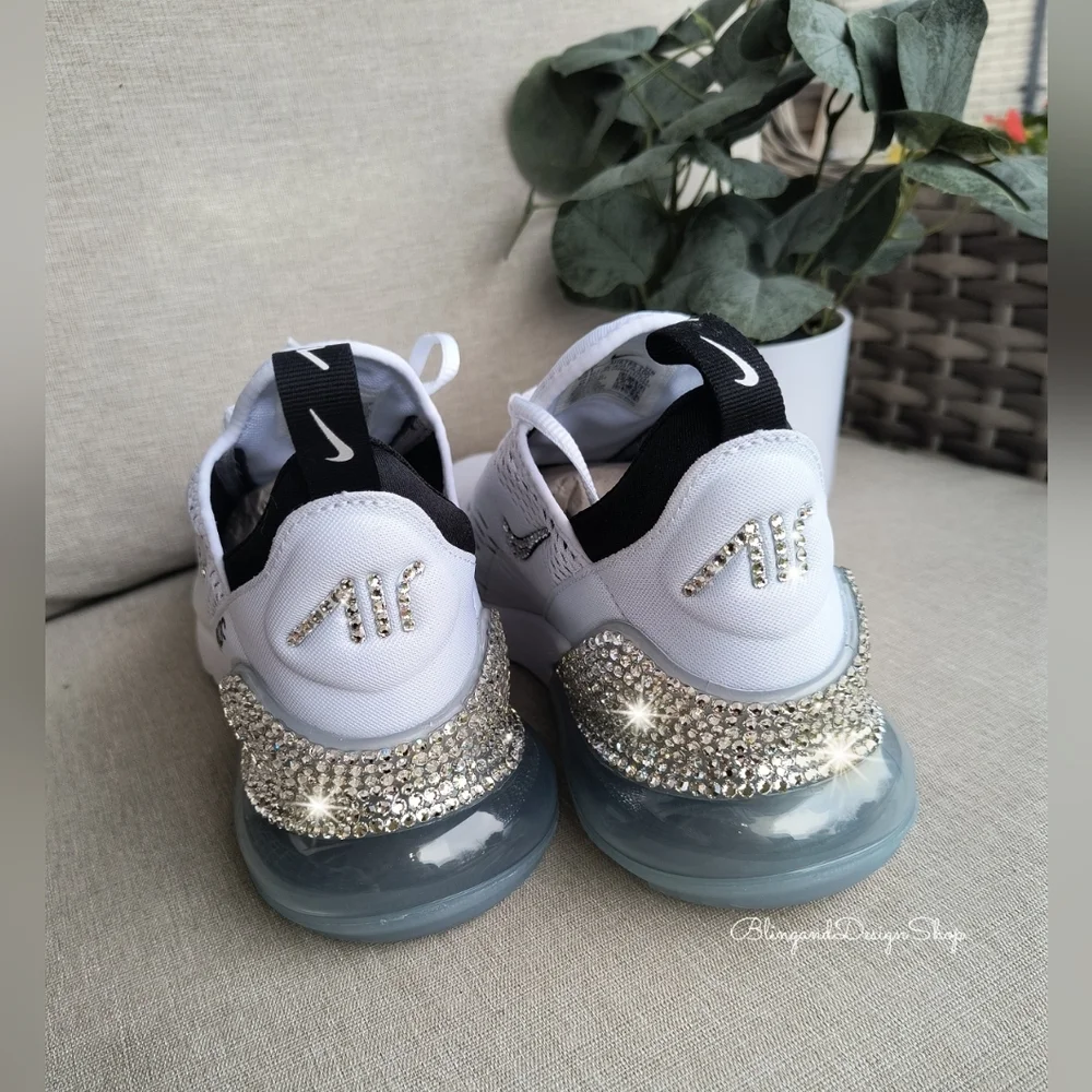 Women's Nike Air Max 270 White Sneakers made with Swarovski Crystals Custom - Picture 6 of 7
